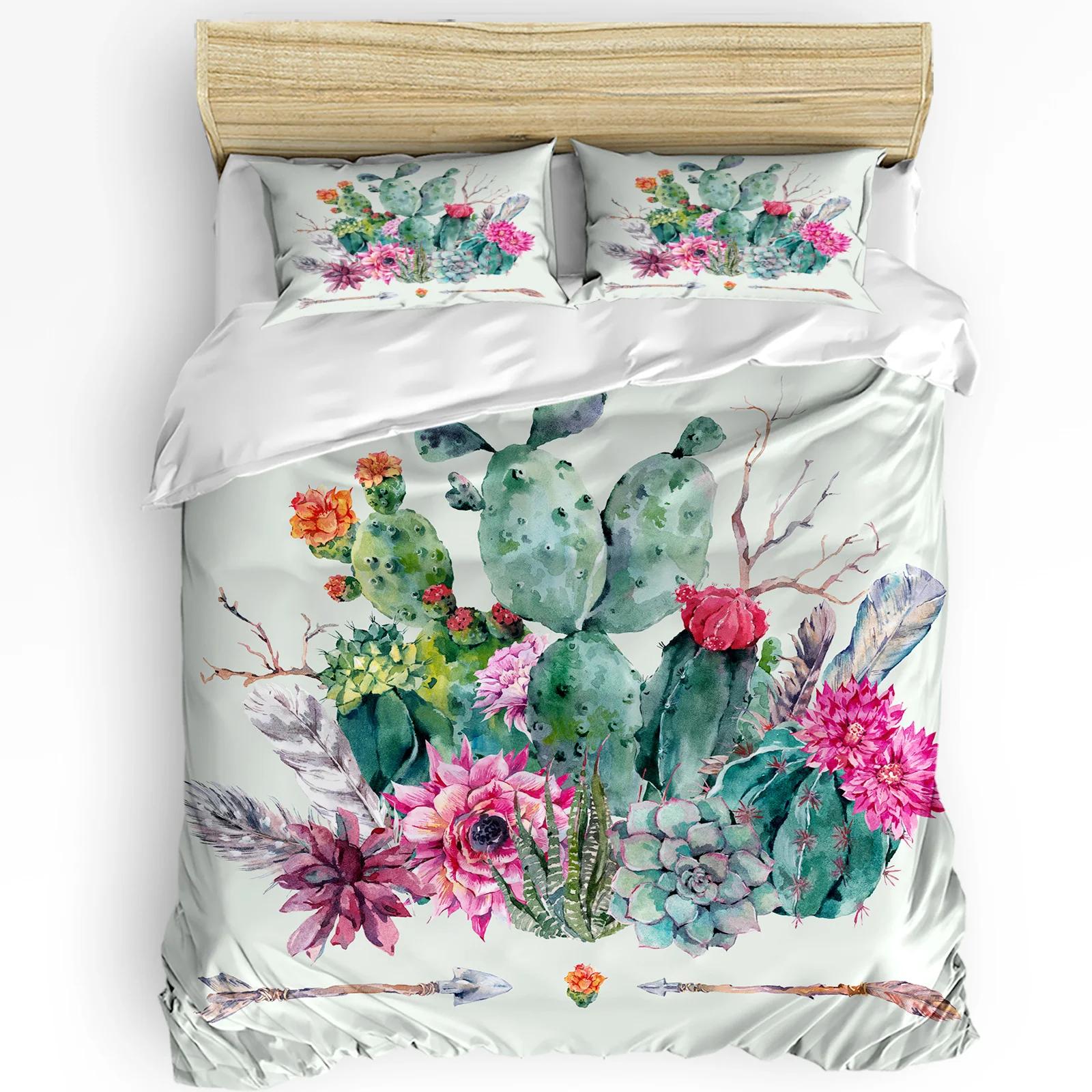 Cactus Flower Green Plant Bedding Set 3pcs Boys Girls Duvet Cover Pillowcase Kids Adult Quilt Cover Double Bed Set H